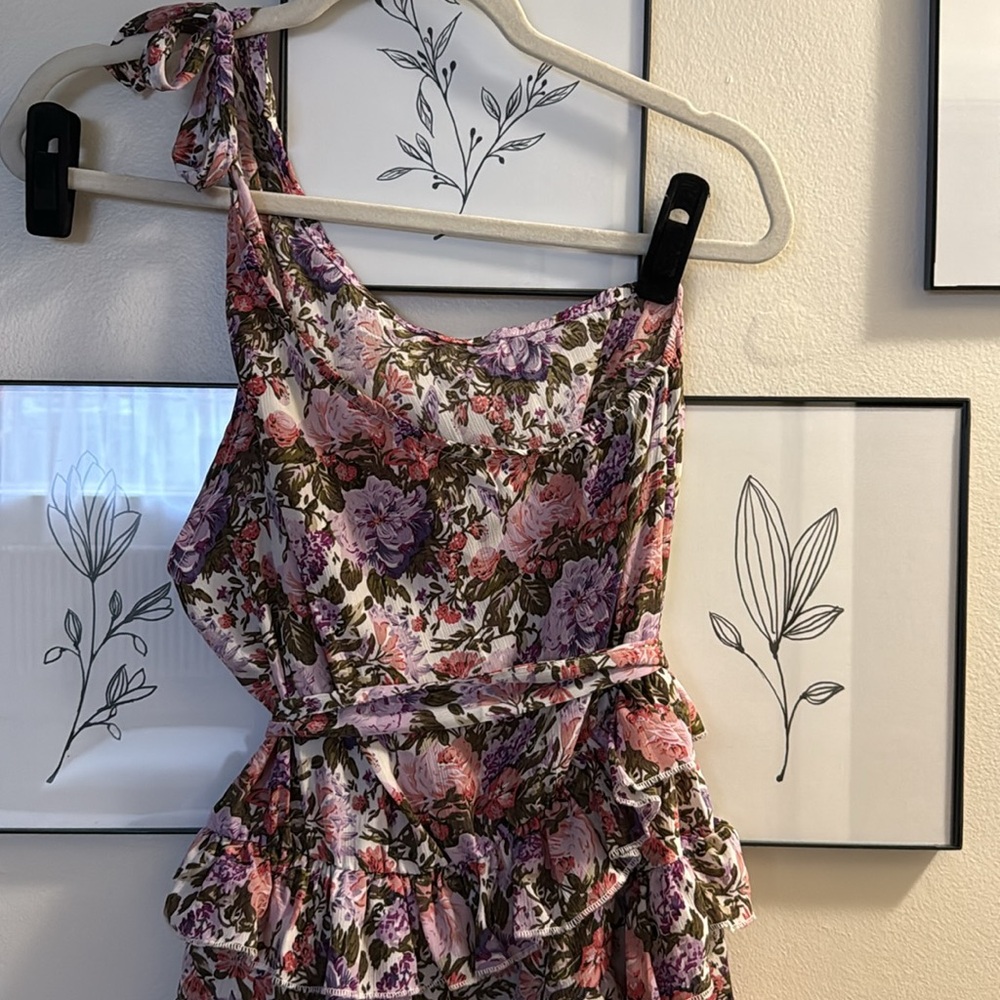 One Shoulder Floral Ruffle Mini Dress - Picture 4 of 4